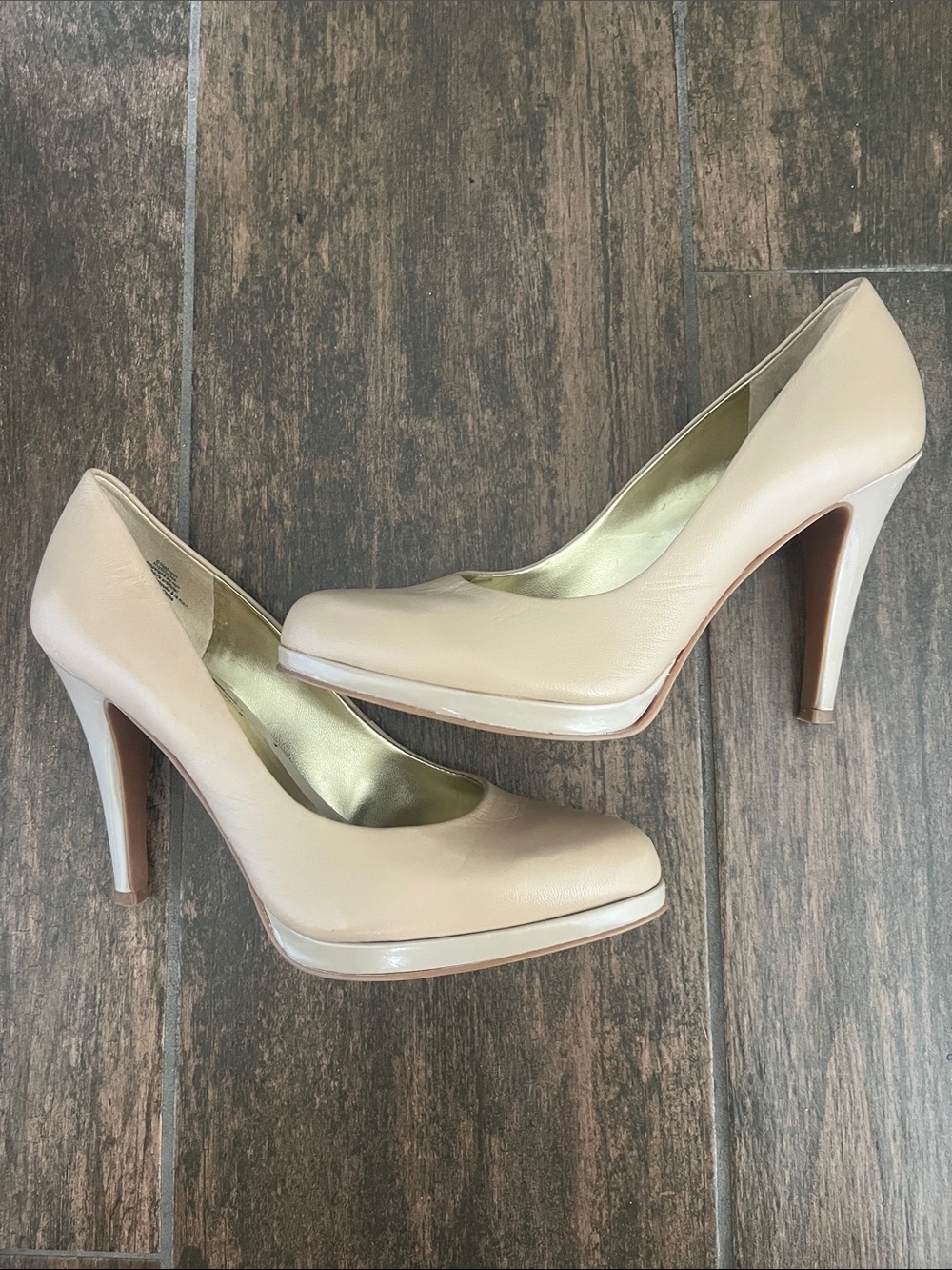 Nine West Beige Pointed-Toe Leather Pumps - Picture 2 of 5